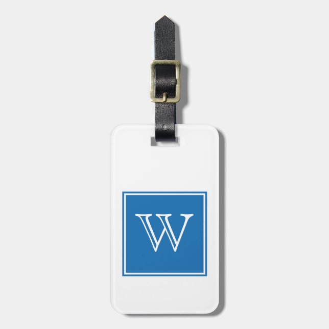 Blue Square Monogram Lugtag Gepäckanhänger (Vorderseite vertikal)
