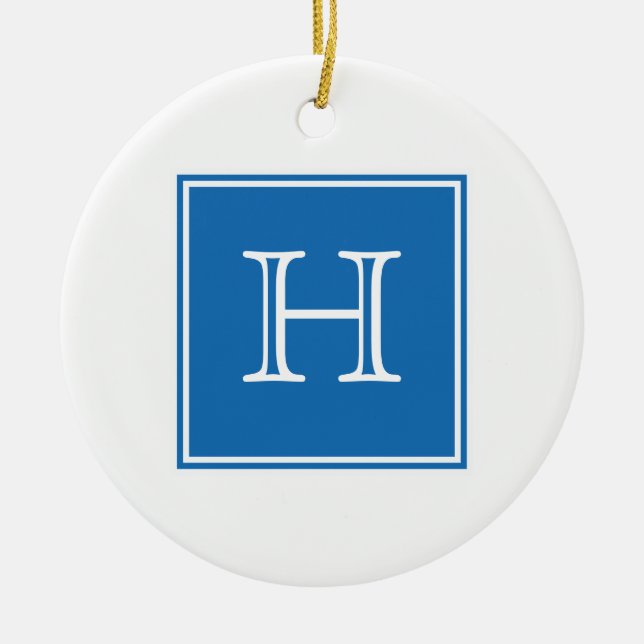 Blue Square Monogram Ornament (Vorne)