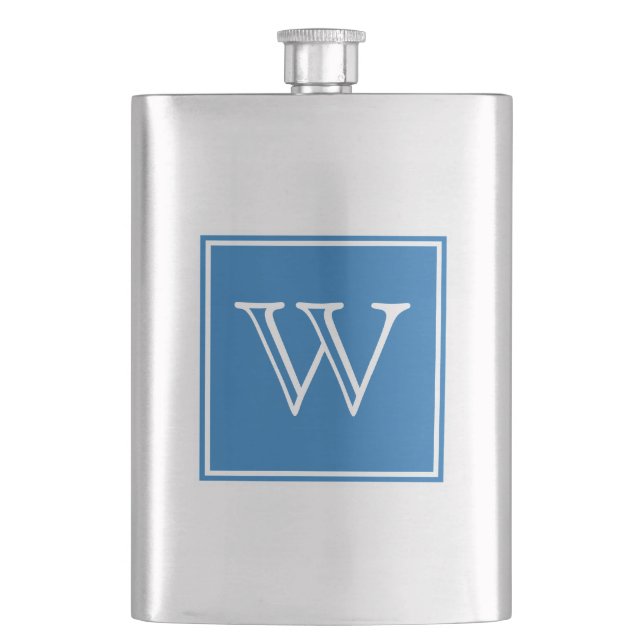 Blue Square Monogram Premium Flask Flachmann (Vorderseite)