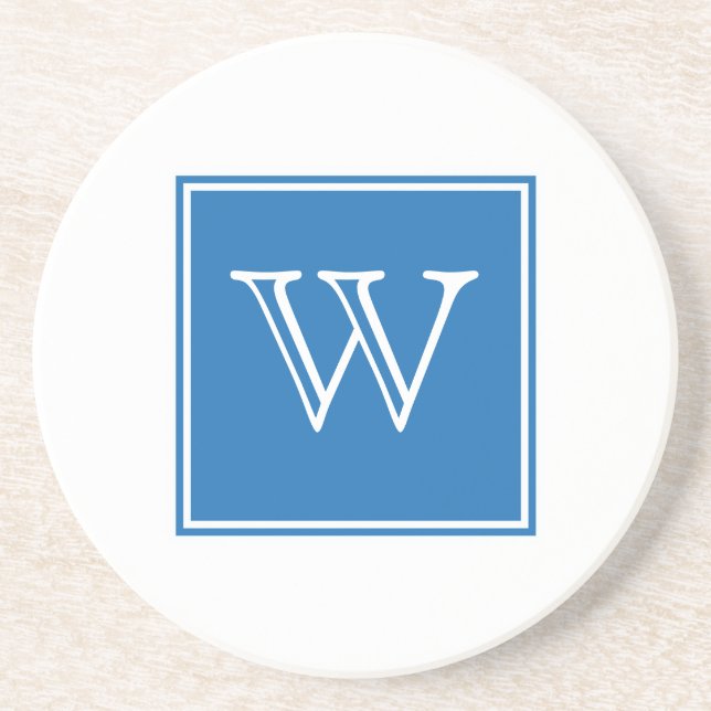 Blue Square Monogram Sandstone Untersetzer (Vorne)