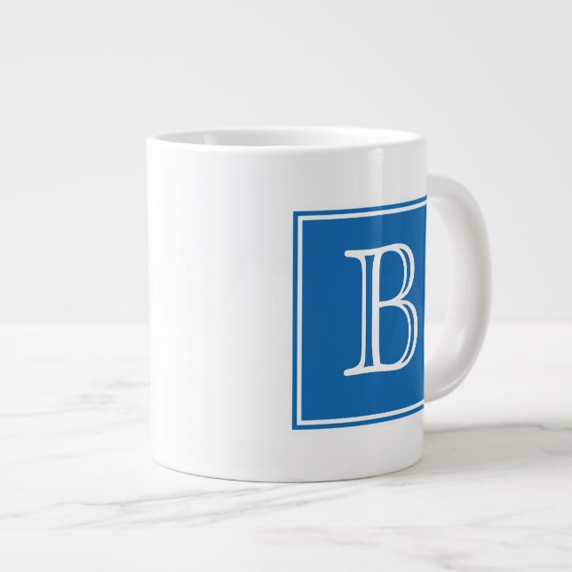 Blue Square Monogram Specialty Tasse (Vorderseite Rechts)