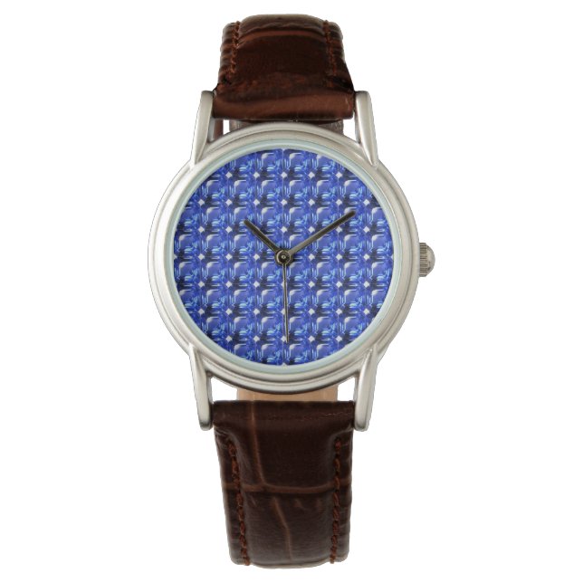 Blue Squarish Pattern Armbanduhr (Vorderseite)