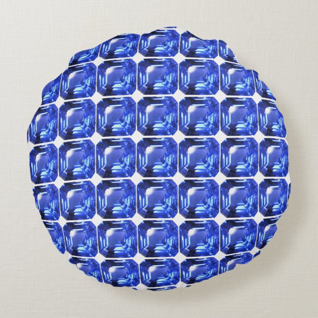 Blue Squarish Pattern Rundes Kissen (Rückseite)