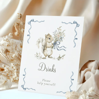 Blue Squirrel Baby Shower Drinks Sign Boy Woodland Sockelschild