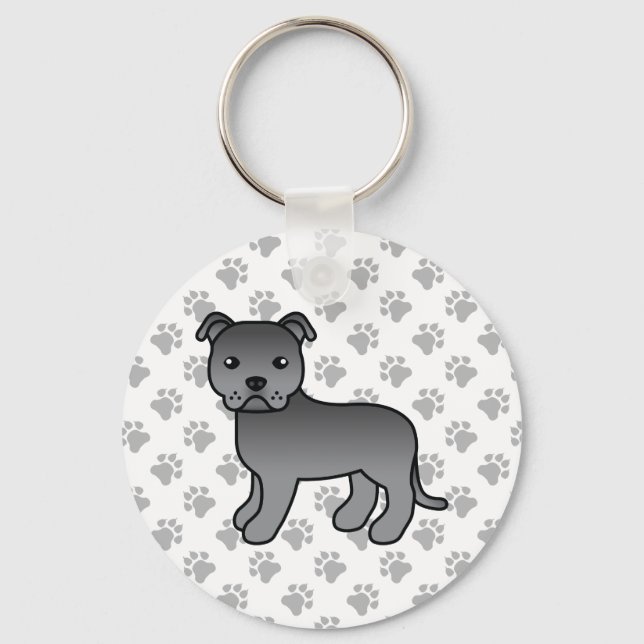Blue Staffordshire Bull Terrier Niedlich Cartoon D Schlüsselanhänger (Vorderseite)