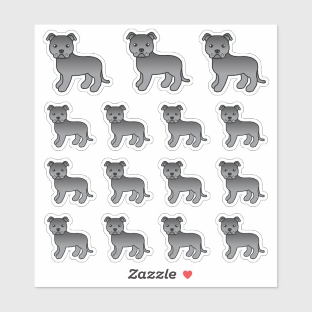 Blue Staffordshire Bull Terrier Niedlich Cartoon H Aufkleber (Blatt)