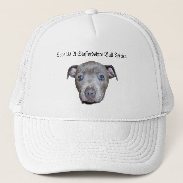 Blue Staffordshire Bull Terrier Puppy Face Liebe, Truckerkappe (Vorderseite)