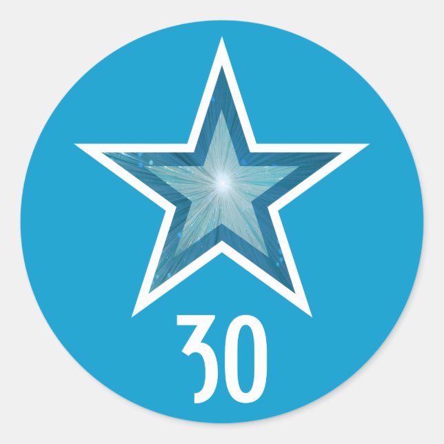 Blue Star "30" Alter Rundaufkleber blau Runder Aufkleber (Vorderseite)