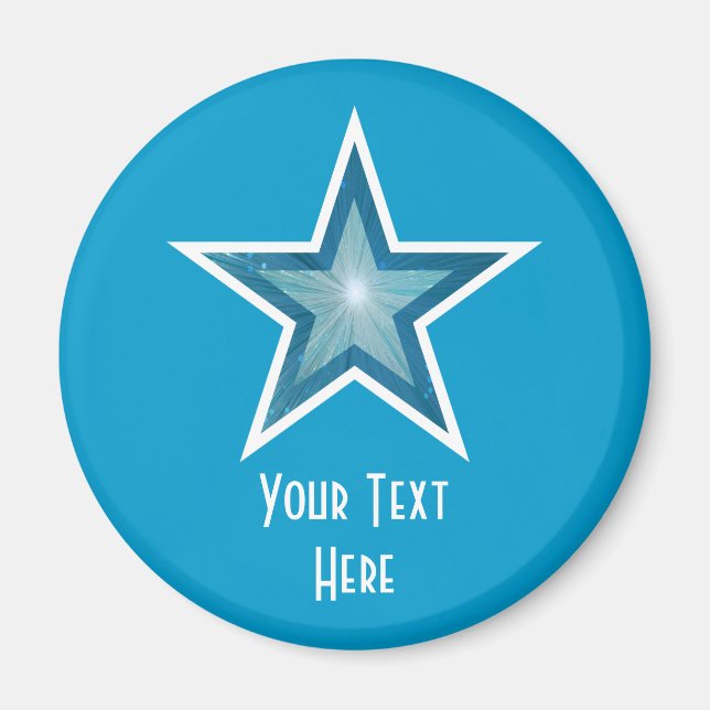 Blue Star "Dein Text" Kühlschrankmagnet blau (Vorne)