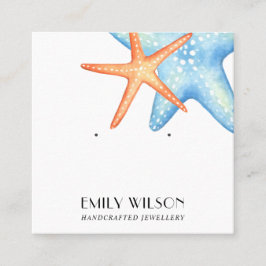 BLUE STAR FISH AQUATIC STUD EARRING DISPLAY CARD QUADRATISCHE VISITENKARTE