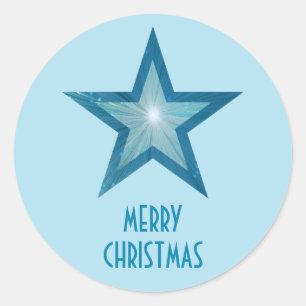 Blue Star "Frohe Weihnachten" in hellblau Runder Aufkleber