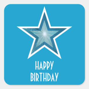 Blue Star "Happy Birthday"-Aufkleber blau Quadratischer Aufkleber
