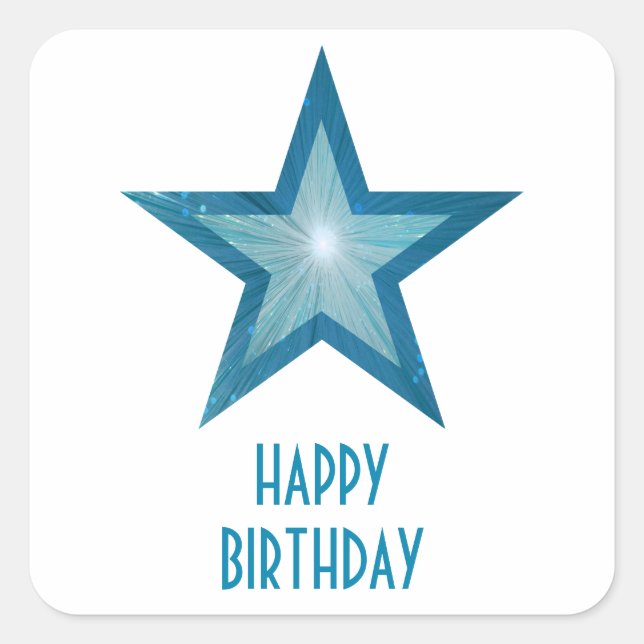 Blue Star "Happy Birthday" Quadrat Aufkleber weiß (Vorderseite)