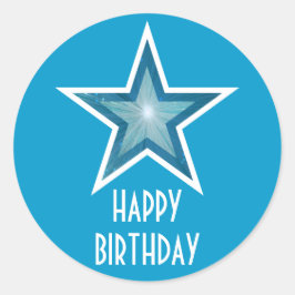 Blue Star "Happy Birthday" Rundaufkleber blau Runder Aufkleber