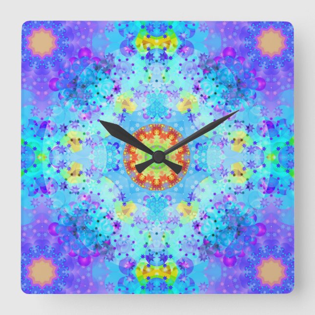 Blue Star Hippy Mandala Patterned Quadratische Wanduhr (Vorderseite)
