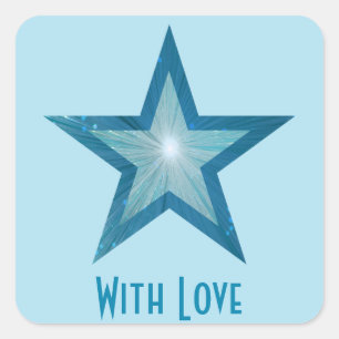Blue Star "Mit Liebe" viereckiger Aufkleber blass