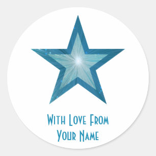 Blue Star "Mit Liebe von", rund, weißer Aufkleber
