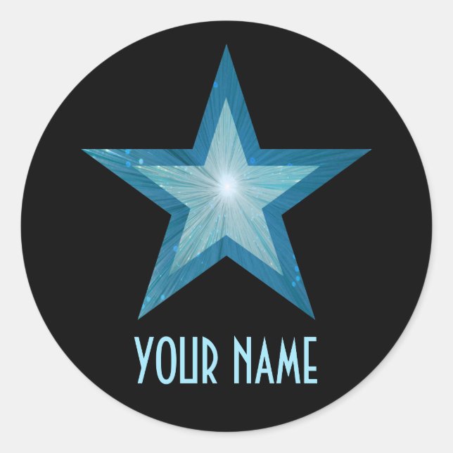 Blue Star "Name" Rundaufkleber schwarz Runder Aufkleber (Vorderseite)