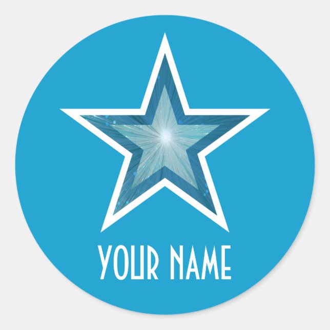 Blue Star "Name" Rundkleber blau Runder Aufkleber (Vorderseite)