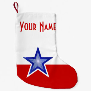 Blue Star Red Name Strumpf zweiseitig Kleiner Weihnachtsstrumpf