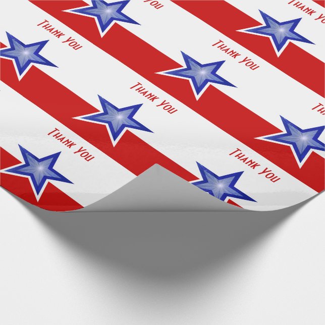 Blue Star Red Print Danke Strip Geschenkpapier (Ecke)