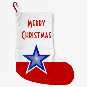 Blue Star Red Print Frohe Weihnachten Doppel Kleiner Weihnachtsstrumpf