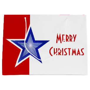 Blue Star Red Print Frohe Weihnachten groß Große Geschenktüte
