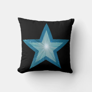 Blue Star Schwarzer Wurf Kissen Blau Rücken