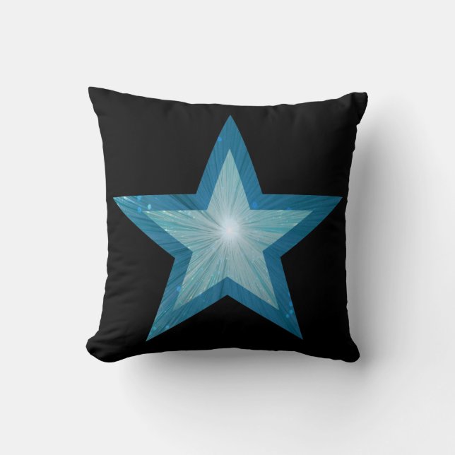 Blue Star Schwarzer Wurf Kissen Blau Rücken (Vorderseite)