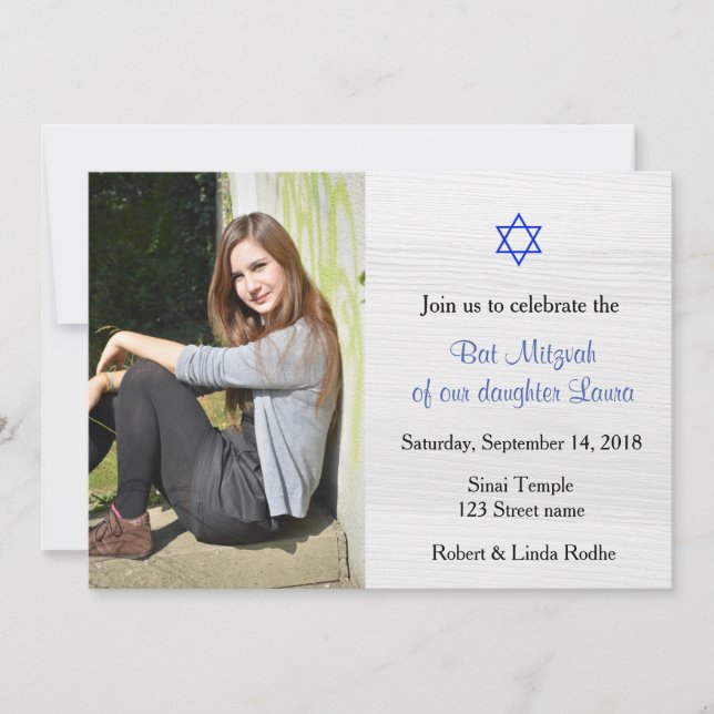 Blue Star und White Wood Bat Mitzvah Einladung (Vorderseite)