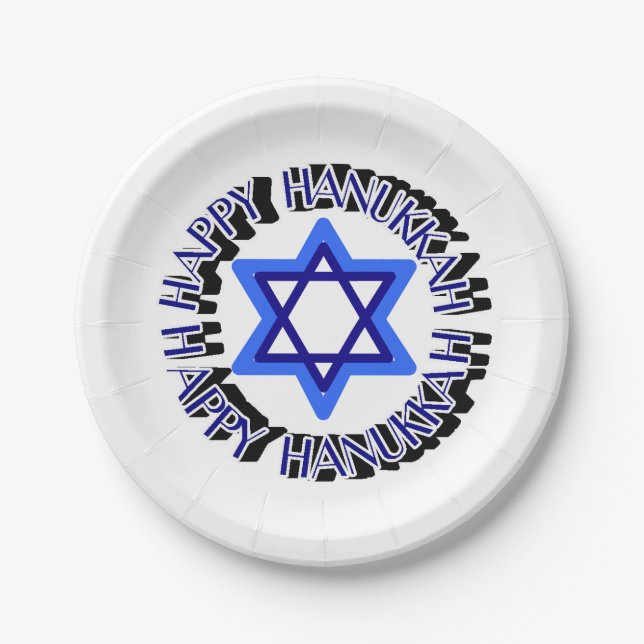 Blue Star von David Happy Hanukkah Chanukkah Juden Pappteller (Vorderseite)