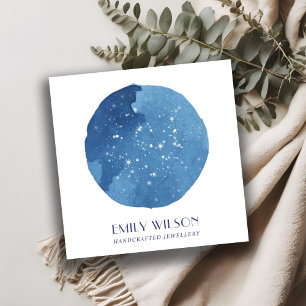 BLUE STAR WATERCOLOR CIRCLE STUD EARRING DISPLAY QUADRATISCHE VISITENKARTE