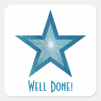 Blue Star 'Well Done' Quadrat Aufkleber weiß