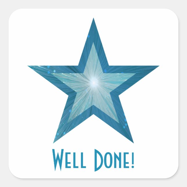 Blue Star 'Well Done' Quadrat Aufkleber weiß (Vorderseite)