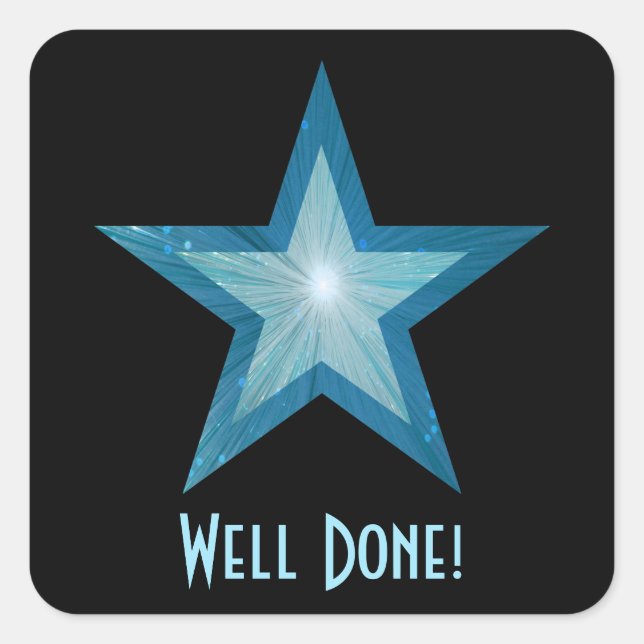 Blue Star 'Well Done' quadratischer Aufkleber schw (Vorderseite)