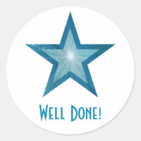 Blue Star 'Well Done' runder Aufkleber weiß!