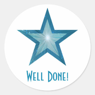 Blue Star 'Well Done' runder Aufkleber weiß!