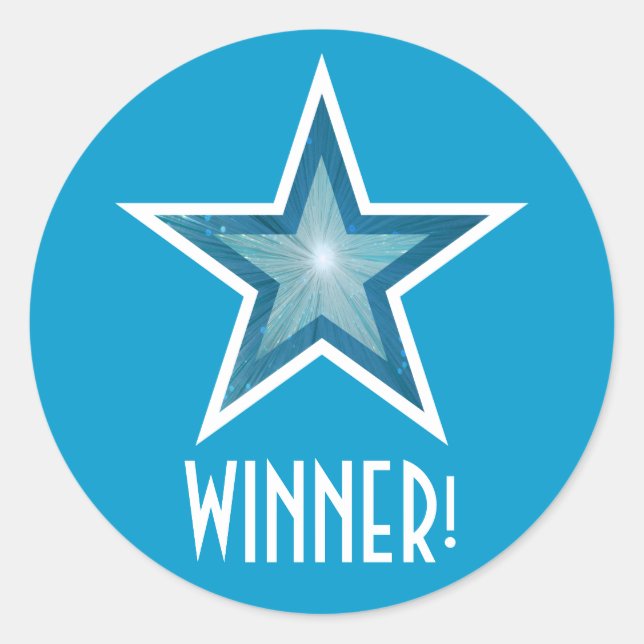 Blue Star 'WINNER' Rundaufkleber blau! Runder Aufkleber (Vorderseite)