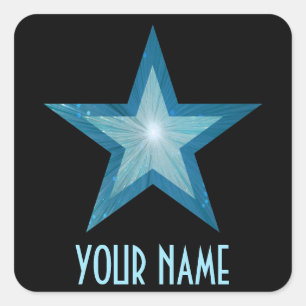 Blue Star "Your Name" Quadrat-Aufkleber schwarz Quadratischer Aufkleber