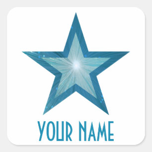 Blue Star "Your Name" viereckiger Aufkleber weiß