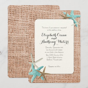 Blue Starfish Beach Burlap Mariage Invitations