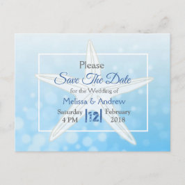 Blue Starfish Beach Themed Wedding Save the Date Ankündigungspostkarte