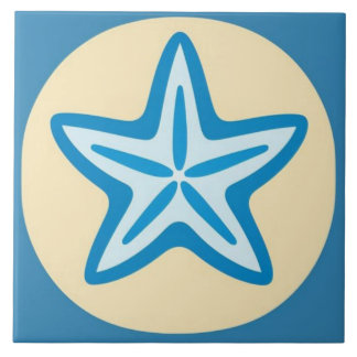 Blue Starfish in Yellow Circle Fliese
