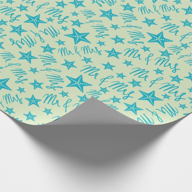 Blue Starfish Mr. & Mrs. Summer Beach Wedding Ocea Geschenkpapier (Ecke)