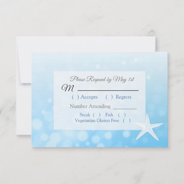Blue Starfish Oceanic Wedding RSVP Karte (Vorderseite)