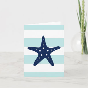 Blue Starfish on Mint Stripes Dankeskarte