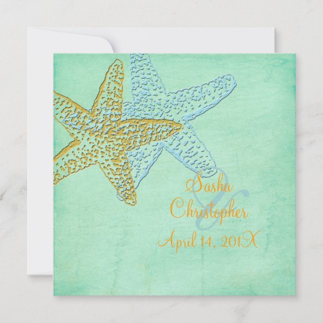 BLUE STARFISH/STRAND Einladung zur Hochzeit (Vorderseite)