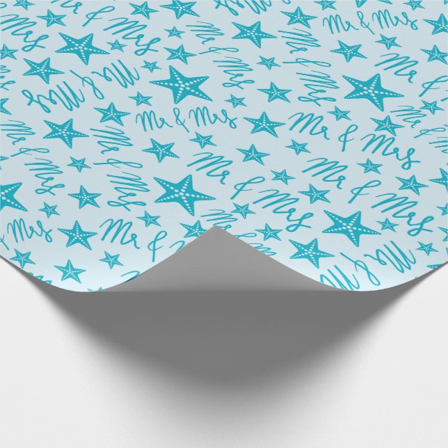 Blue Starfish Summer Beach Hochzeit Seamless Tropi Geschenkpapier (Ecke)