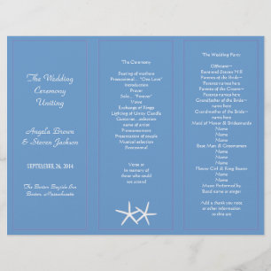 Blue Starfish Tri-Fold Wedding Programme Modèles