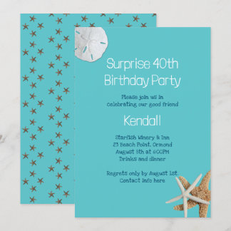 Blue Starfish Überraschung Geburtstagsparty Einlad Einladung